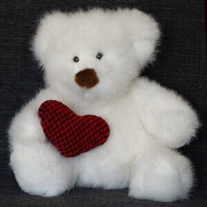 Russ Berrie Bear Hugs Valentine Plush Stuffed Teddy Bear, Red Heart Pillow 7.5"